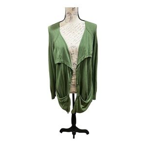 ANTHROPOLOGIE SPARROW M funky front pocketed green cardigan sweater